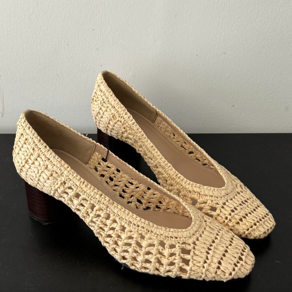 Handmade Massimo Dutti raffia macrame crochet woven open weave heels - sz 42